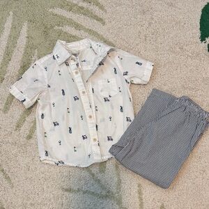 Little Me White Patterned Shirt with Striped Shorts